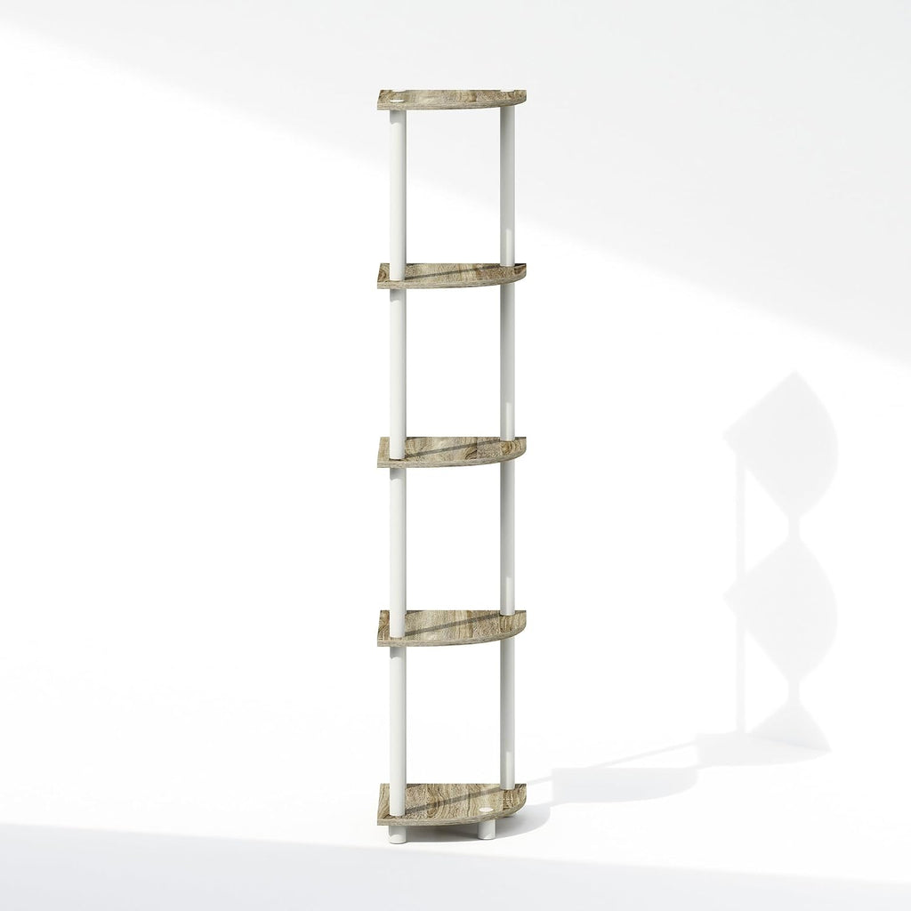 Turn-N-Tube Storage Shelves, 5-Tier Book Shelf, Corner Shelf, Toolless Open Shelves, for Organization and Storage, Living Room, Home Office, Hallway, Bedroom, Sonoma Oak