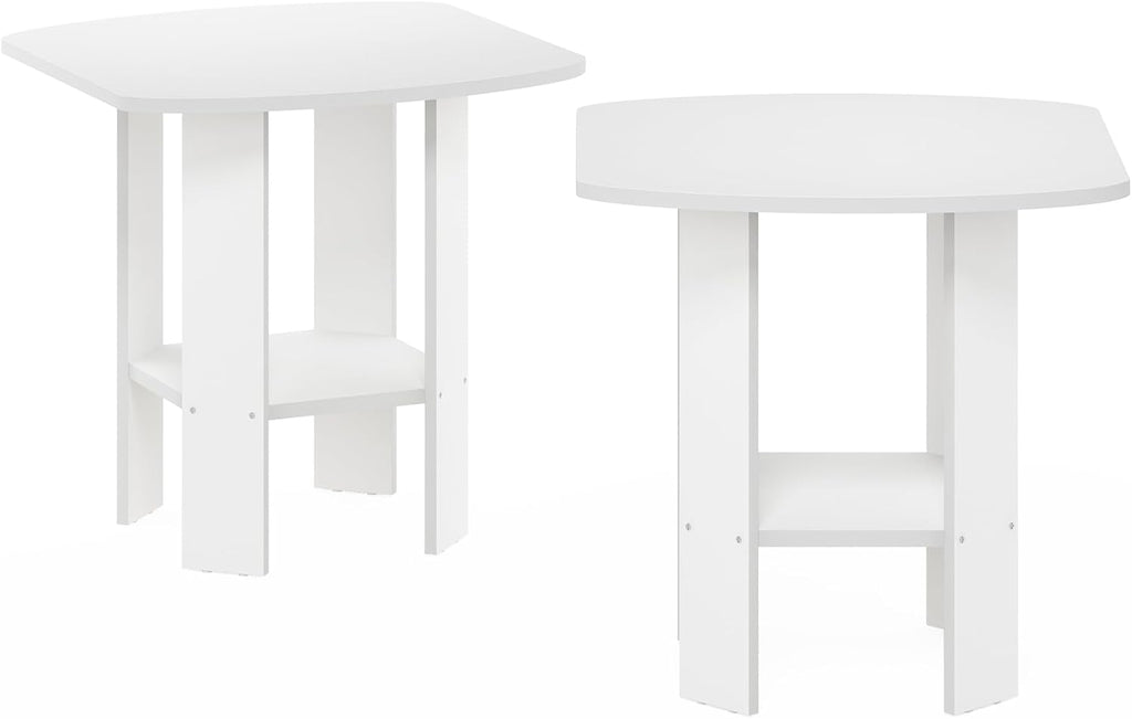 Simple Design Side Table Set of 2, 2-Tier Modern End Table with Soft Edges, Open Shelves Night Stand, Bedside Table, for Living Room, Bedroom, White