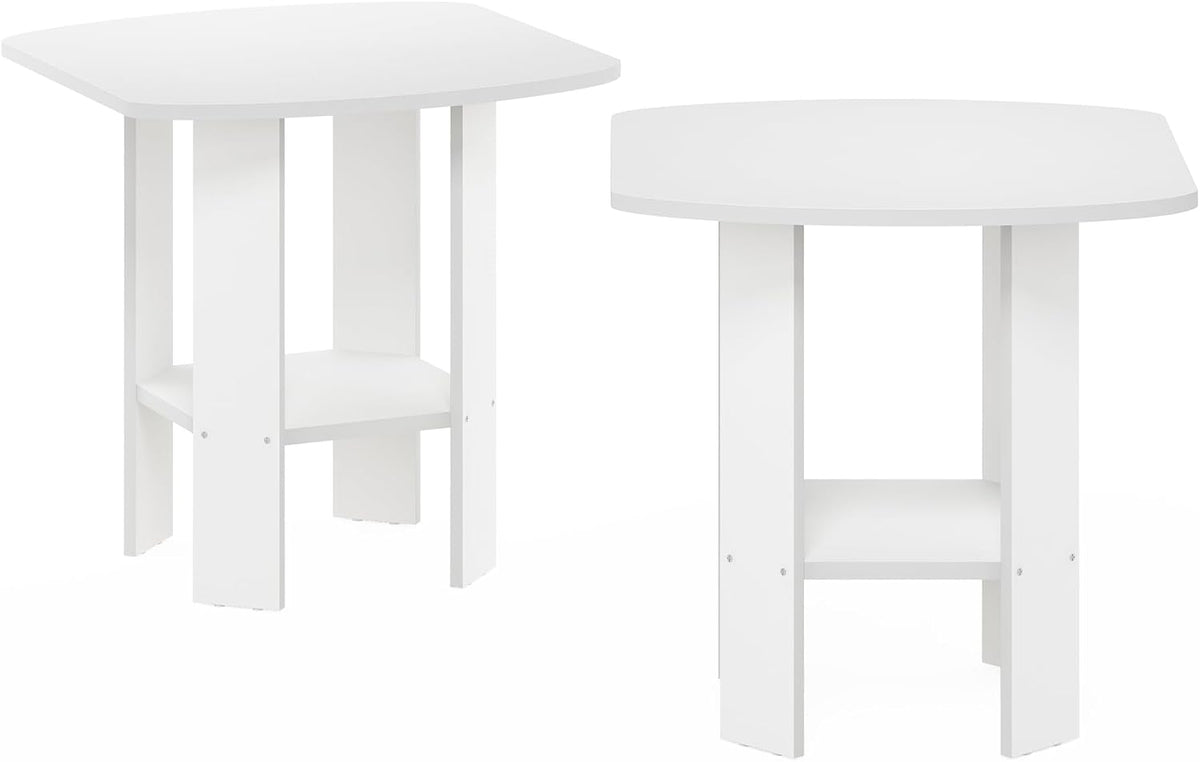 Simple Design Side Table Set of 2, 2-Tier Modern End Table with Soft Edges, Open Shelves Night Stand, Bedside Table, for Living Room, Bedroom, White
