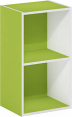 PASIR Book Shelf, 2-Tier Modern Bookshelf, Open Shelves Bookcase 9 x 12 x 21, Easy Assembly, for Living Room, Bedroom, Home Office, Green/White
