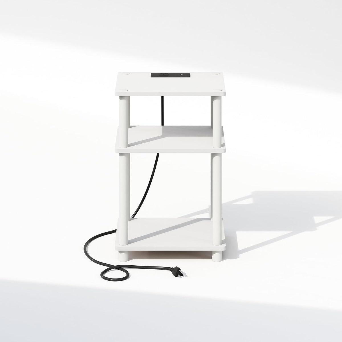 JUST 3-Tier Night Stand with Charging Station, White