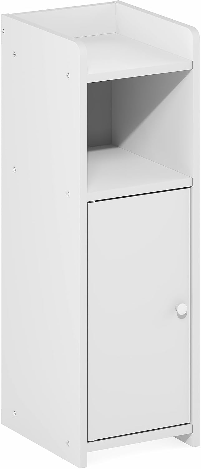 Fulda Night Stand, 4-Tier Nightstand, Bedside Table, Narrow End Table with Door and Adjustable Shelves, 24H, for Small Spaces, Bedroom, Dorm Room, Living Room, White