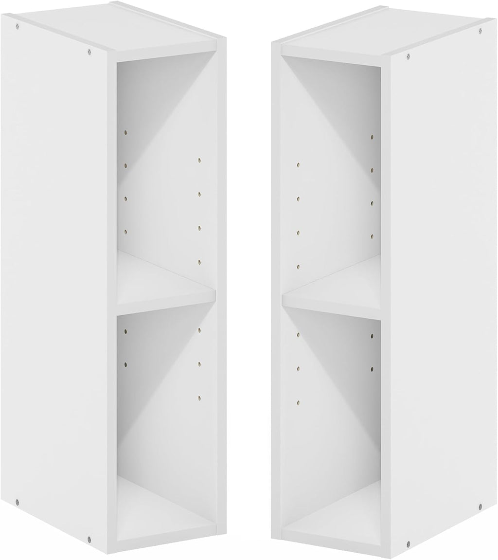 Fulda Book Shelf Set of 2, 2-Tier Narrow Bookshelf, 6" W, White