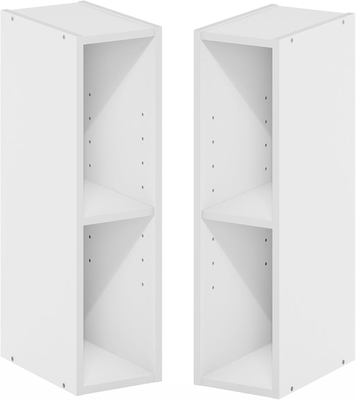 Fulda Book Shelf Set of 2, 2-Tier Narrow Bookshelf, 6" W, White