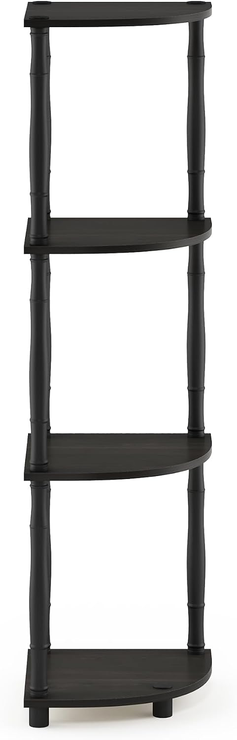 TURN-N-TUBE Toolless 4-Tier Corner Shelf, Bookshelf, Display Storage Shelves with Open Shelves, for Organization and Storage, Living Room, Home Office, Garage, Espresso