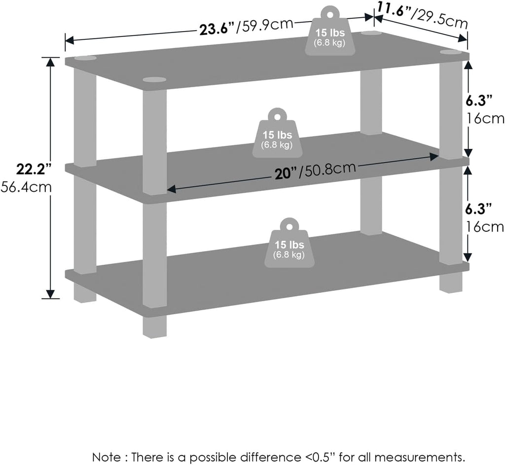 Turn-S-Tube Storage Shelves Set of 2, 3-Tier Stackable Standing Shelf, Open Corner Shelf, for Organization and Storage, Living Room, Garage, Home Office, Amber Pine
