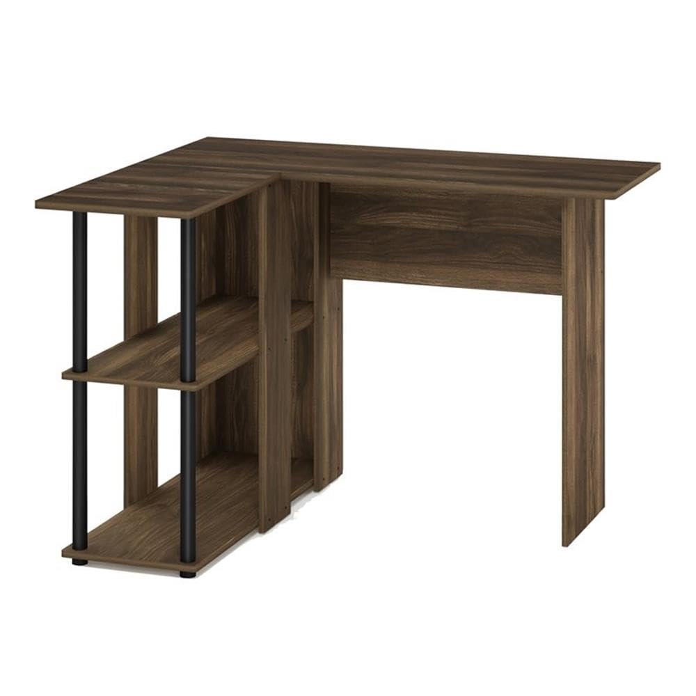 Abbott L-Shape Computer Desk with Bookshelf, French Oak Grey/Black