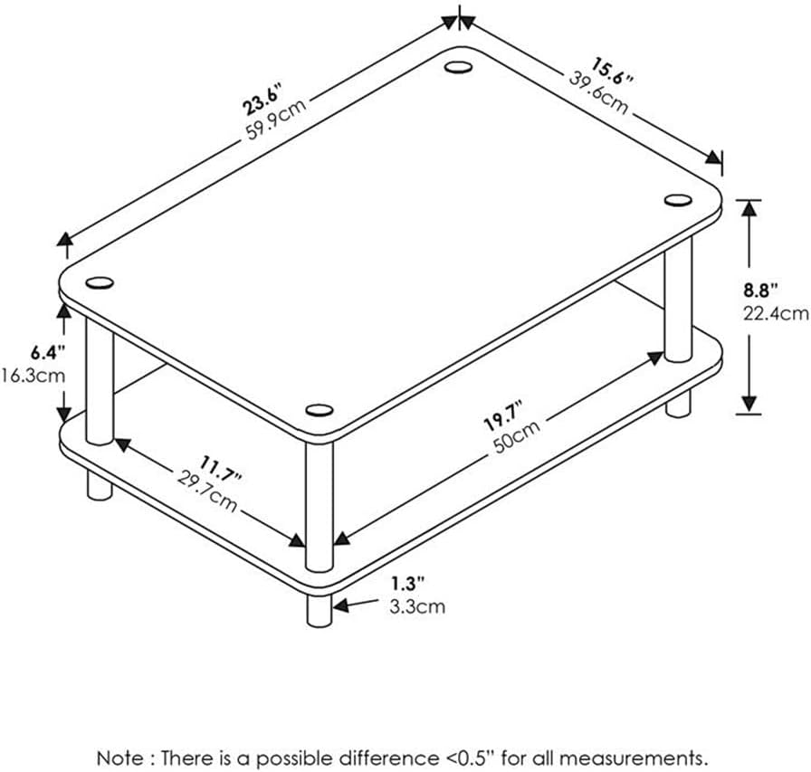 JUST 2-Tier Modern Coffee Table with Open Shelf, Toolless Assembly Side Table, for Living Room, Bedroom, Home Office, White