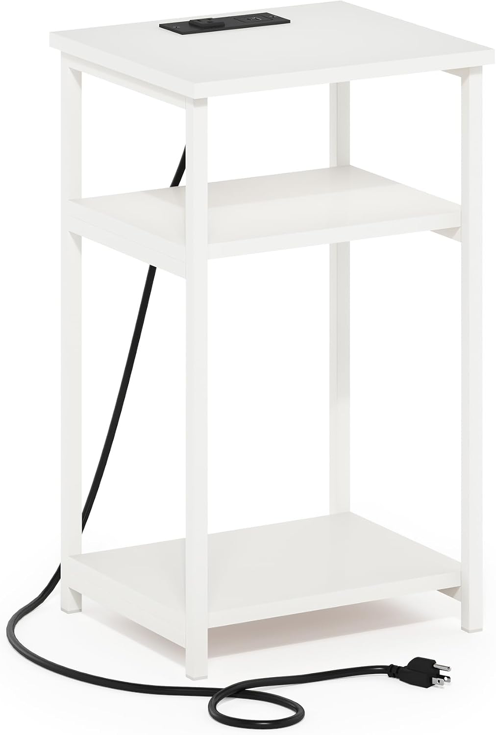 Moretti 3-Tier Metal Frame Charging Station Night Stand, White