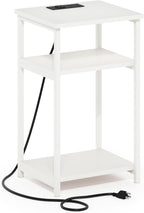 Moretti 3-Tier Metal Frame Charging Station Night Stand, White