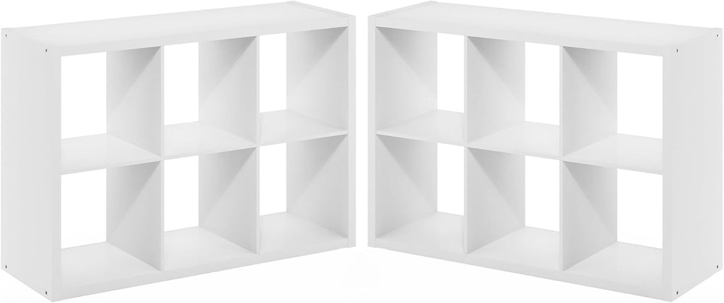 Book Shelf Set of 2, 6-Cube Bookshelf, White
