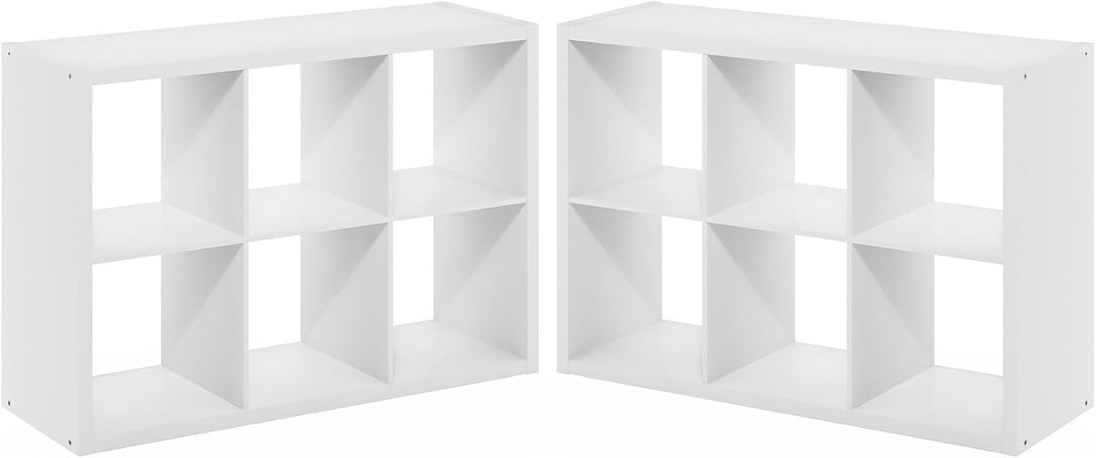 Book Shelf Set of 2, 6-Cube Bookshelf, White