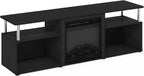 Jensen Open Storage Fireplace Entertainment Center for TV up to 70 Inch with Stainless Steel Tubes, Americano/Chrome