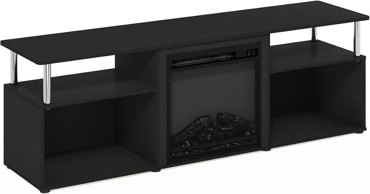 Jensen Open Storage Fireplace Entertainment Center for TV up to 70 Inch with Stainless Steel Tubes, Americano/Chrome
