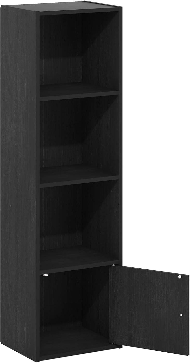 Luder Shelf Bookcase with 1 Door Storage Cabinet, Blackwood