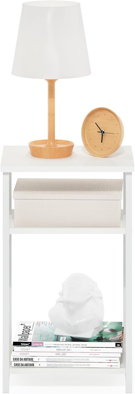 JUST 3-Tier Telephone Table, Metal Frame Modern Side Table with Open Shelf, Night Stand, Bedside Table, Easy Assembly, for Living Room, Bedroom, White