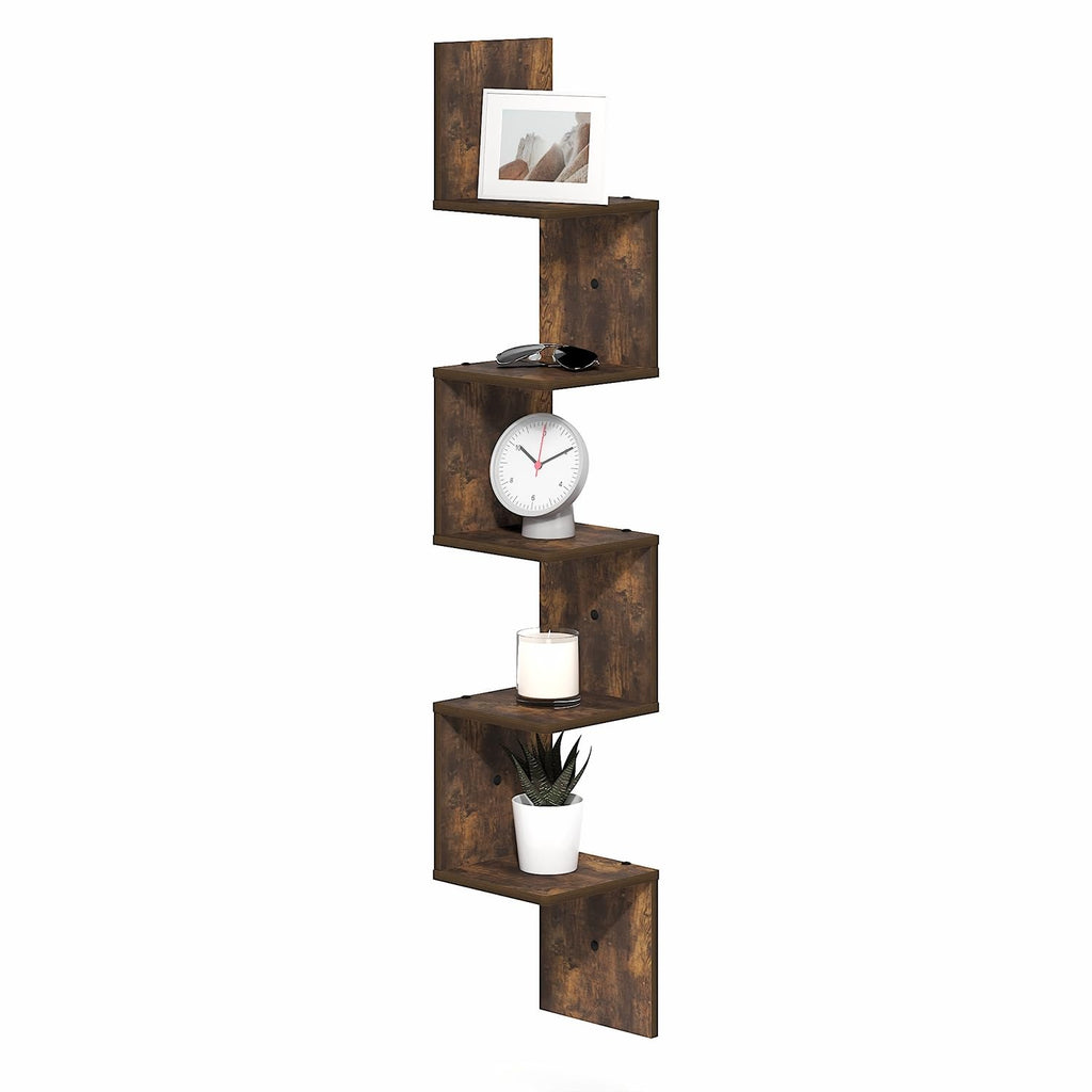 Rossi 5-Tier Corner Square Floating Shelves for Wall, Espresso