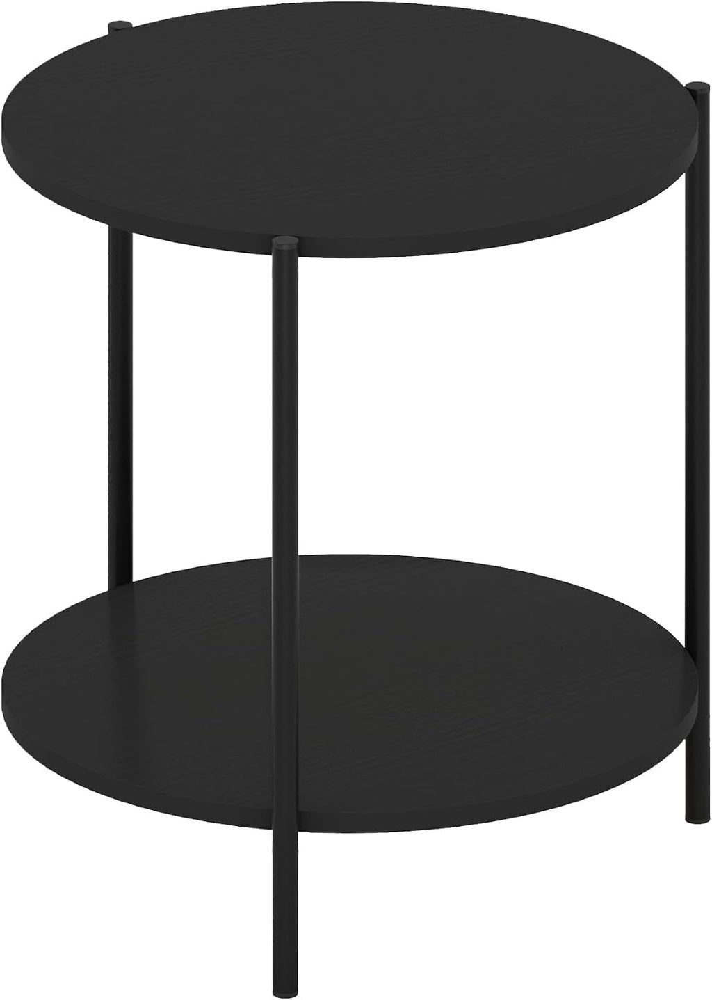 BESI Night Stand, 2-Tier Wide Round Nightstand with Metal Legs, Metal Frame End Table, Bedside Table, Side Table with Open Shelf, for Living Room, Bedroom, Americano