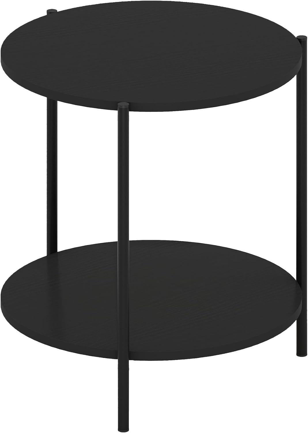 BESI Night Stand, 2-Tier Wide Round Nightstand with Metal Legs, Metal Frame End Table, Bedside Table, Side Table with Open Shelf, for Living Room, Bedroom, Americano