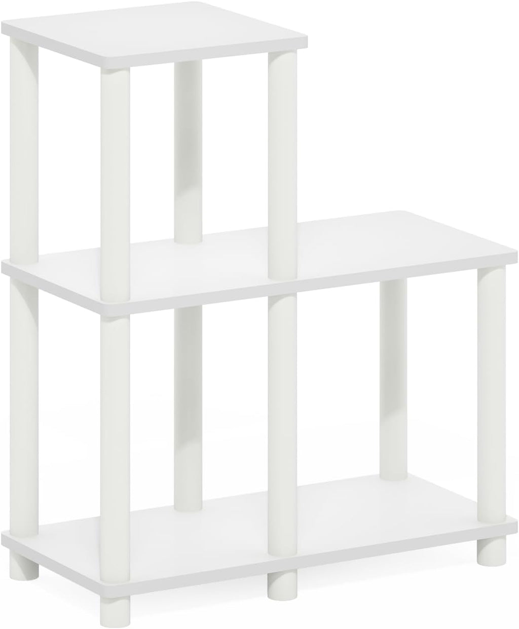 Turn-N-Tube Storage Shelves, 2-Tier Ladder Shape Book Shelf with Open Frame Design, 5-Cube Corner Shelf, Toolless Open Shelves, Living Room, Garage, Home Office, White