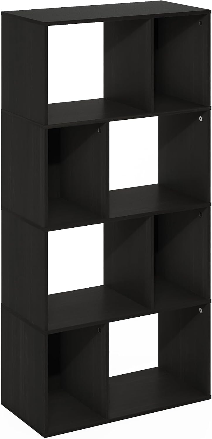 DALY Book Shelf, 8-Cube Bookshelf, Cube Storage Organizer Bookcase with Irregular Compartments, 11.7 x 23.6 x 49, for Living Room, Bedroom, Home Office, Espresso