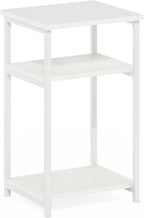 JUST 3-Tier Telephone Table, Metal Frame Modern Side Table with Open Shelf, Night Stand, Bedside Table, Easy Assembly, for Living Room, Bedroom, White