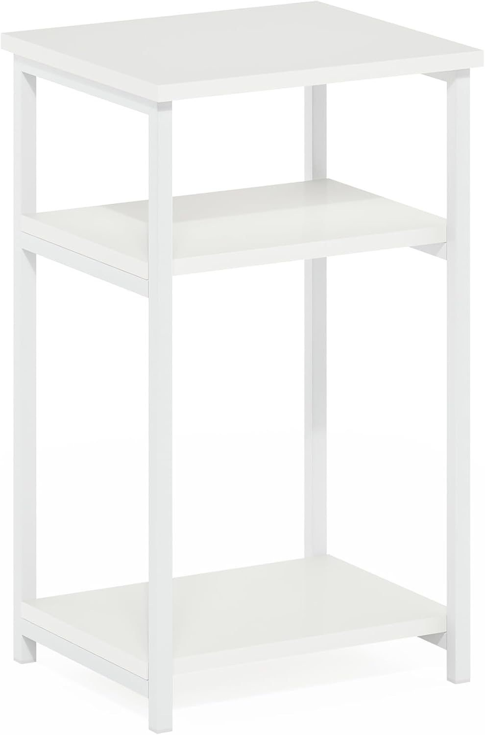 JUST 3-Tier Telephone Table, Metal Frame Modern Side Table with Open Shelf, Night Stand, Bedside Table, Easy Assembly, for Living Room, Bedroom, White