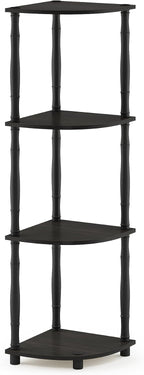 TURN-N-TUBE Toolless 4-Tier Corner Shelf, Bookshelf, Display Storage Shelves with Open Shelves, for Organization and Storage, Living Room, Home Office, Garage, Espresso