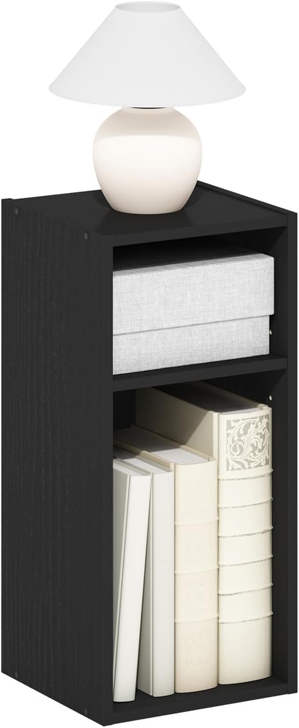 Fulda Book Shelf, 2-Tier Narrow Storage Cabinet, Bookcase with 10-in Width Storage Shelf, 9.3 x 9.8 x 21.2, for Living Room, Bedroom, Home Office, Blackwood