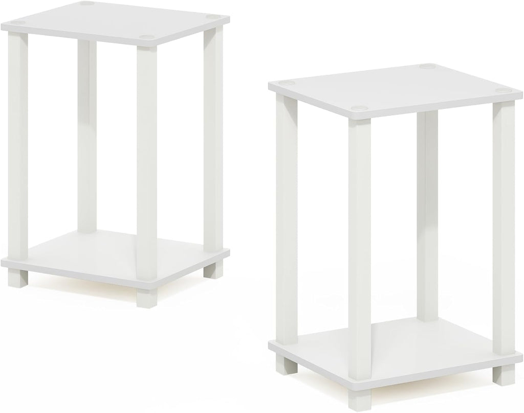 Simplistic Side Tables Set of 2, 2-Tier Small End Tables with Open Shelf, Easy Assembly Toolless Night Stands, Nightstand, for Living Room, Bedroom, White