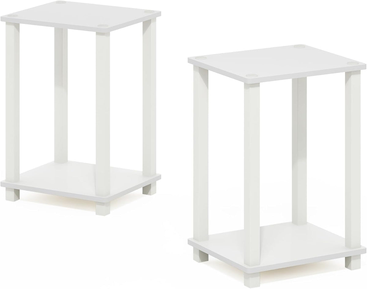 Simplistic Side Tables Set of 2, 2-Tier Small End Tables with Open Shelf, Easy Assembly Toolless Night Stands, Nightstand, for Living Room, Bedroom, White