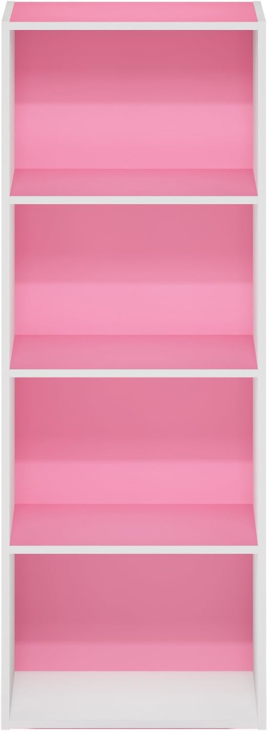 LUDER 4-Tier Book Shelf, Open Shelves Bookshelf, Pink/White