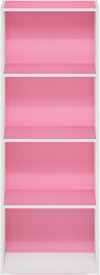 LUDER 4-Tier Book Shelf, Open Shelves Bookshelf, Pink/White