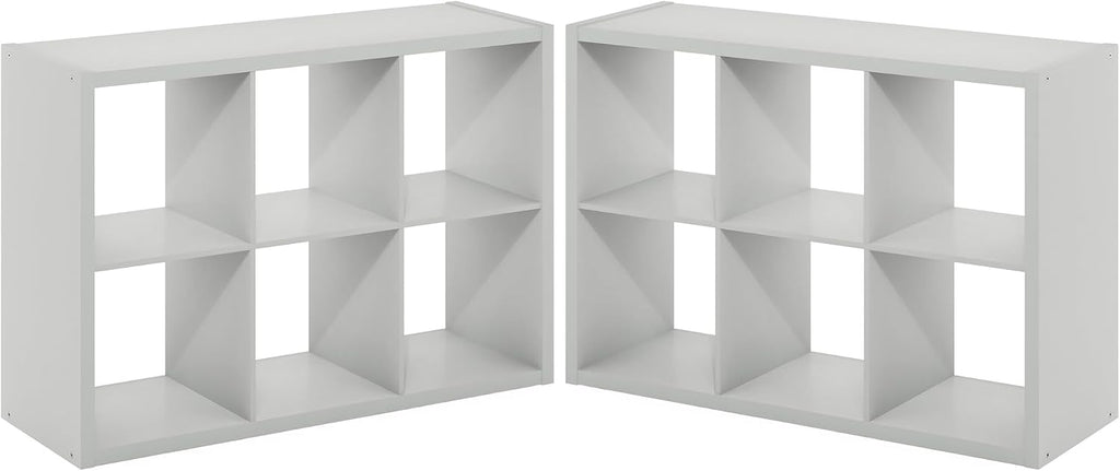 Cubicle Book Shelf Set of 2, 6-Cube Bookshelf, Light Grey