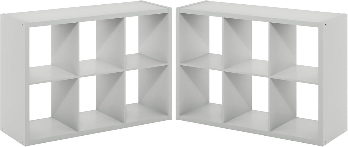 Cubicle Book Shelf Set of 2, 6-Cube Bookshelf, Light Grey