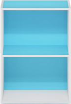 LUDER 2-Tier Book Shelf, Open Shelves Bookshelf, Light Blue/White