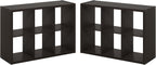 Cubicle Book Shelf Set of 2, 6-Cube Bookshelf, Black Dark Oak