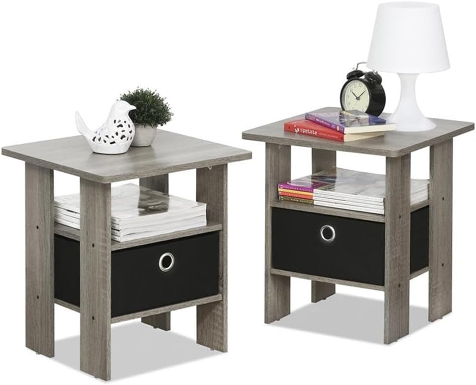 ANDREY Set of 2 Square 2-Tier Side Table, End Table, French Oak