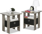 ANDREY Set of 2 Square 2-Tier Side Table, End Table, French Oak