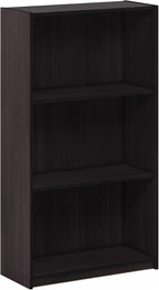 Basic 3-Tier Book Shelf with Open Shelves, Dark Walnut