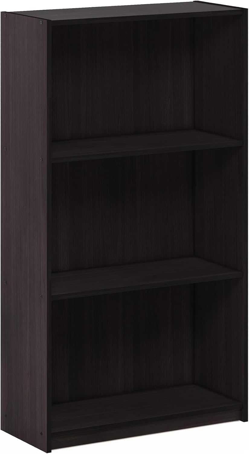Basic 3-Tier Book Shelf with Open Shelves, Dark Walnut