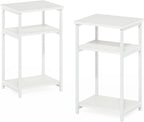 JUST 3-Tier Telephone Table Set of 2, Metal Frame Modern Side Table with Open Shelf, Night Stand, Bedside Table, Easy Assembly, for Living Room, Bedroom, White