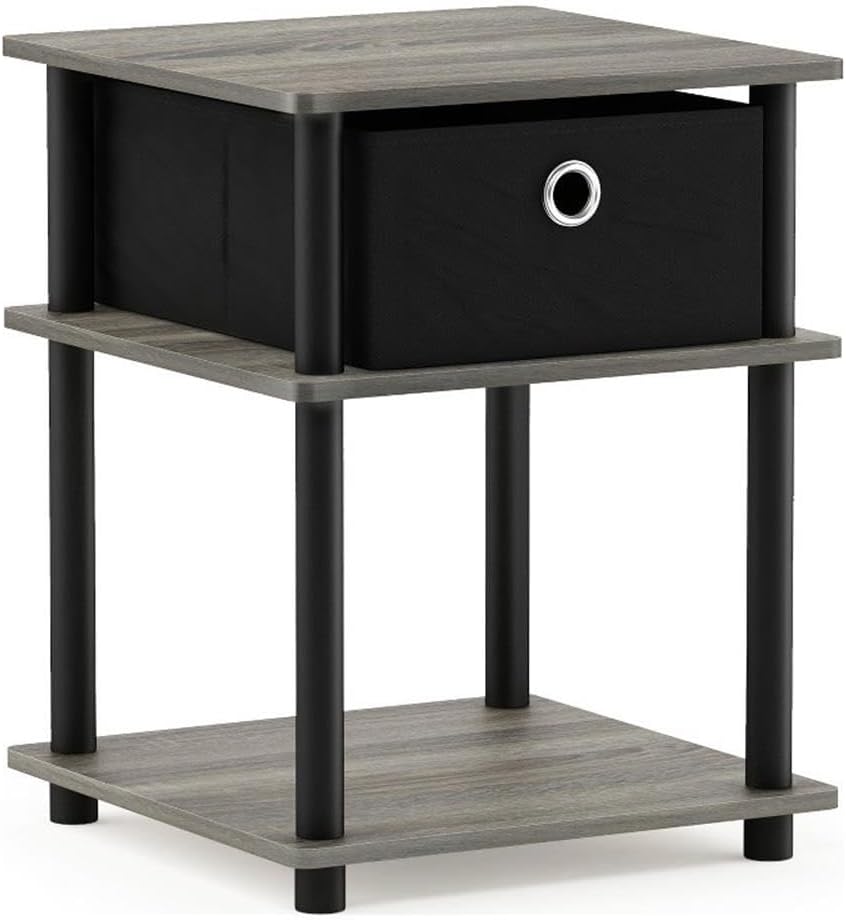 Turn-N-Tube 3-Tier End Table, French Oak Grey/Black/Black,18063GYW/BK/BK