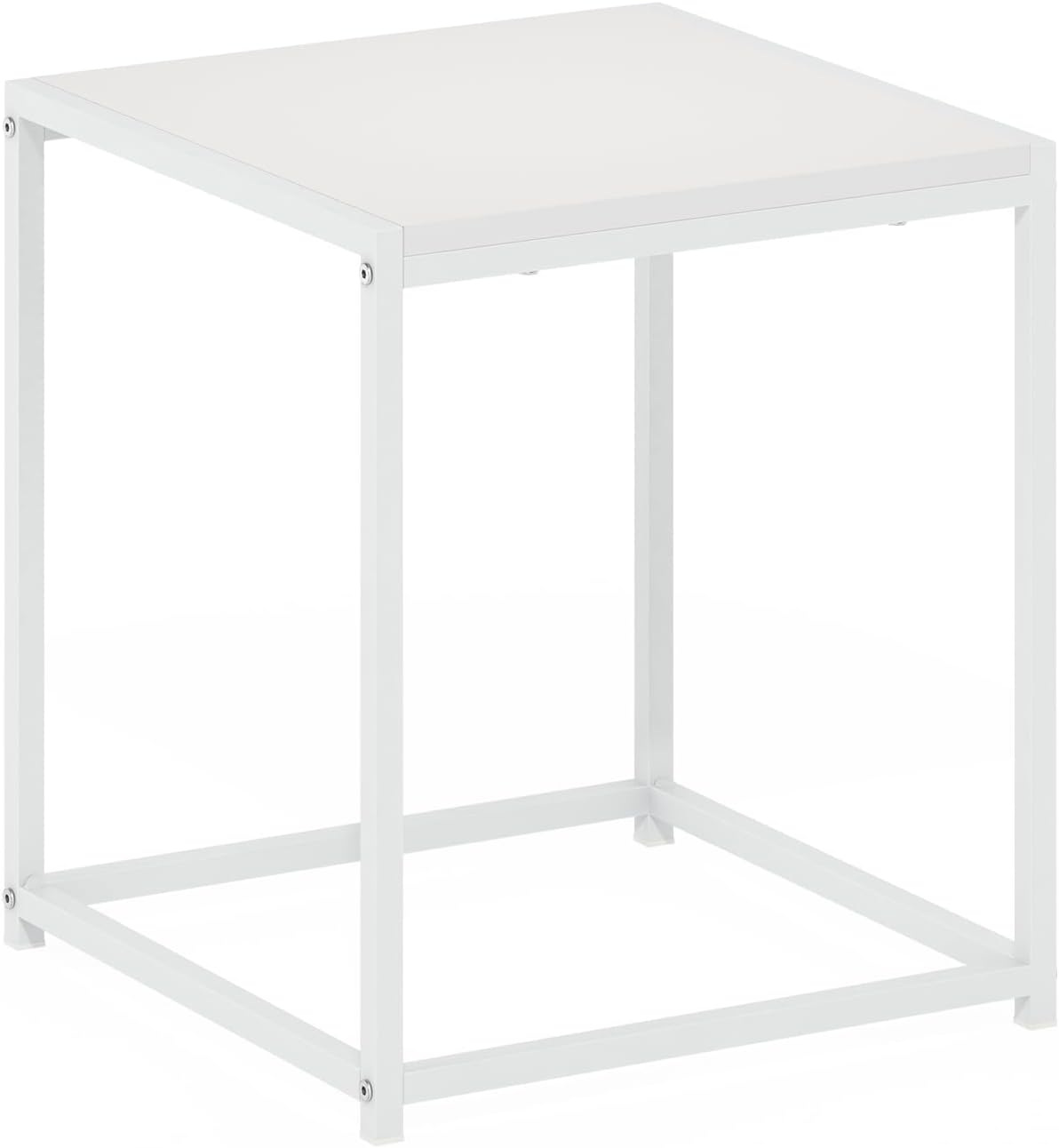CAMNUS Side Table, Modern End Table with Metal Frame, Square Open Design Night Stand, Bedside Table, Easy Assembly, for Living Room, Bedroom, Solid White
