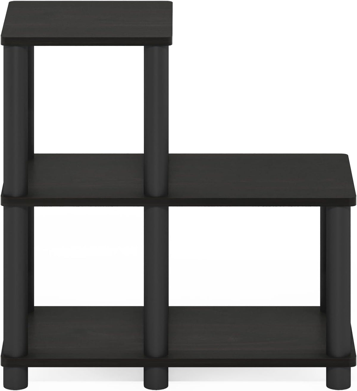 Turn-N-Tube Toolless Assembly 2-Tier Ladder Shape Black Book Shelf with Open Frame Design, Corner Shelf, Open Shelves, for Living Room, Garage, Home Office, Black Espresso