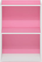 LUDER 2-Tier Book Shelf, Open Shelves Bookshelf, Pink/White