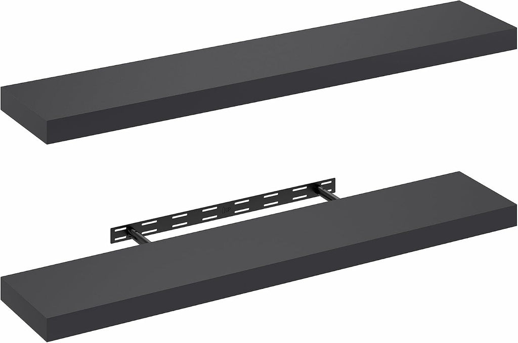 Tanna Floating Shelves for Wall Set of 2, 9 x 47 Wall Shelf, Wall Mounted Floating Shelf with Invisible Bracket, 2-Inch Thick, for Bathroom, Living Room, Bedroom, Home Office, Americano