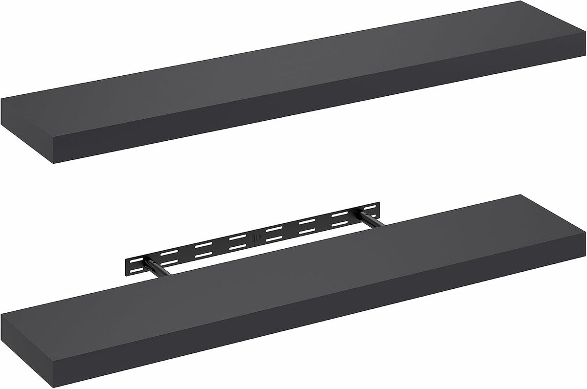 Tanna Floating Shelves for Wall Set of 2, 9 x 47 Wall Shelf, Wall Mounted Floating Shelf with Invisible Bracket, 2-Inch Thick, for Bathroom, Living Room, Bedroom, Home Office, Americano
