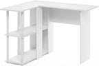 Abbott L-Shape Desk with Bookshelf, 41.14 (W) x 28.94 (H) x 34.45 (D) inches, White/White