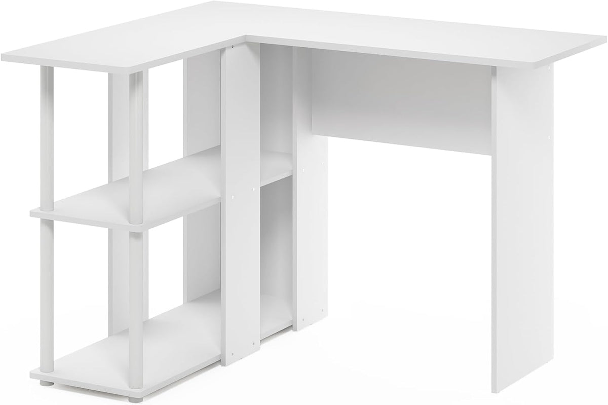 Abbott L-Shape Desk with Bookshelf, 41.14 (W) x 28.94 (H) x 34.45 (D) inches, White/White